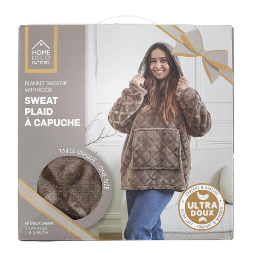 Bluzo deka s kapucí Intesi hnědá teplá deka do obýváku a ložnice