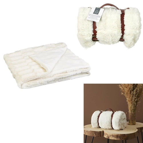 Chlupatá deka 120x150cm bílá s rukojetí
