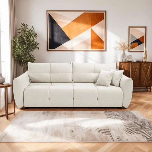 Rozkládací pohovka Bode bílá pro 3 osoby s úložným prostorem a funkcí spaní do obýváku