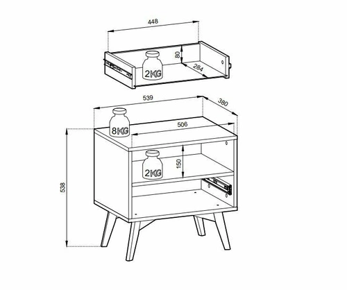 Noční stolek Intesi Sage 54x38 cm se zásuvkou, přírodní dřevo, boho-glamour s výpletem na čele