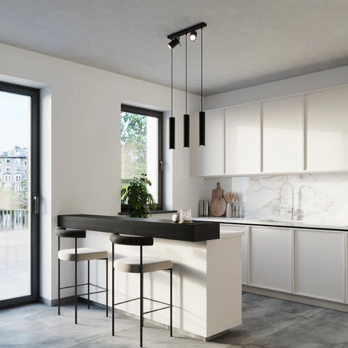 Závěsné svítidlo RING 3 černé moderní s pohyblivým stínidlem do obýváku a jídelny