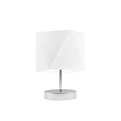 Noční lampička do ložnice PASADENA moderní bílá s textilním stínidlem na chromované konstrukci LYSNE