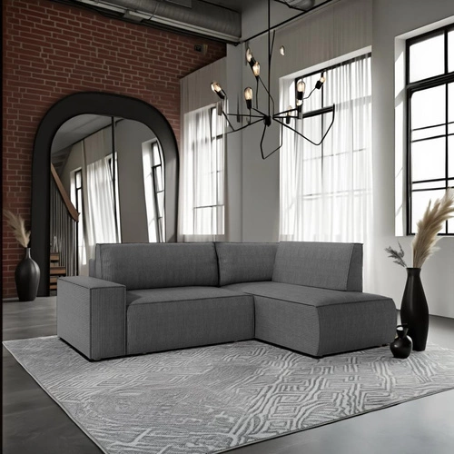 Rohová rozkládací pohovka Molde L pravá, šedý manšestr, s úložným prostorem do obýváku