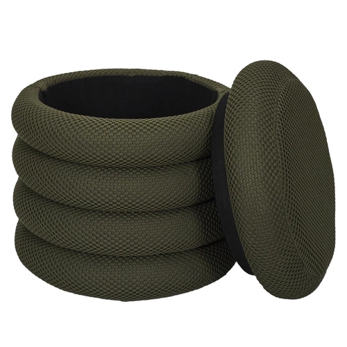 Okrúhlý čalouněný taburet s úložným prostorem Atom khaki do obýváku a ložnice 42 cm