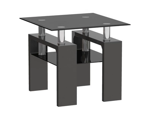 Konferenční stolek Darby čtvercový 60x60 cm černý skleněný s policí moderní do obývacího pokoje