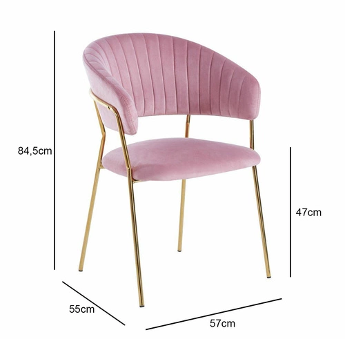 Čalouněná sametová židle Glamour Intesi růžová se zlatými nohami do jídelny a obýváku