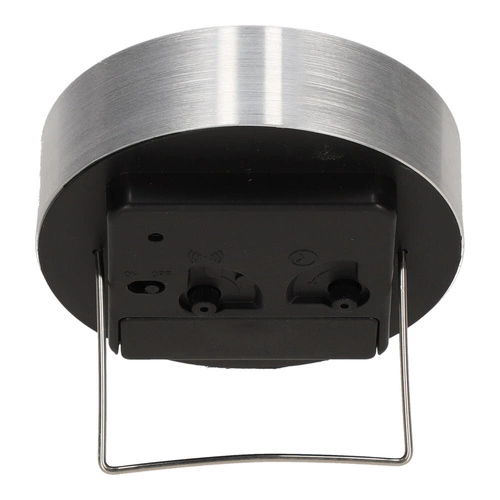 Stříbrný moderní budík Quazi stolní hodiny do ložnice a kanceláře průměr 9 cm Intesi