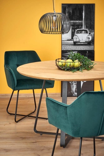 Kulatý jídelní stůl Perol 120 cm moderní loft zlatý dub černé nohy Intesi