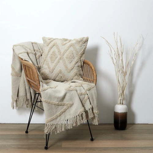 Dekorační polštář boho Bali 40x40 bavlněný do obýváku na pohovku béžový Intesi