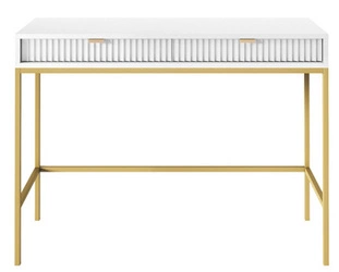 Bílý toaletní stolek se zásuvkami, moderní do ložnice, na zlatých nohách Intesi
