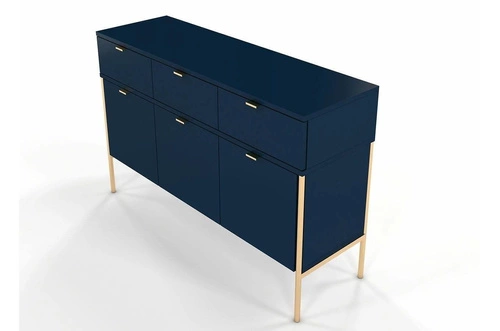 Komoda se zásuvkami Polka Navy Blue 120 cm glamour modrá na zlatých nohách do obýváku