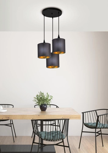 Závěsné svítidlo Long černé tříramenné s látkovými stínidly do obýváku a nad stůl Candellux