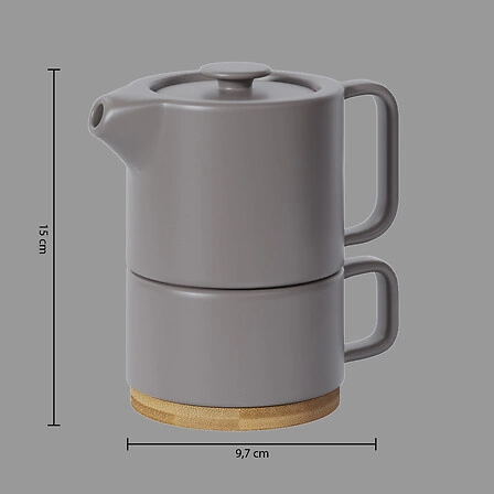 Keramická čajová konvice Nature 400 ml taupe s bambusovým podtáckem 5five simply smart