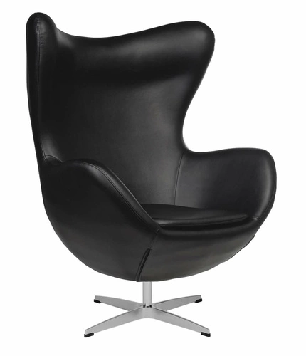Kožené otočné křeslo ušák Egg černé s houpací funkcí do obýváku a kanceláře moderní