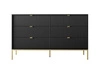 Černá rýhovaná komoda Delicious se 6 zásuvkami na zlatých nožkách glamour do obýváku 154 cm