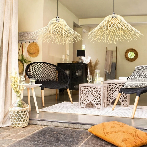 Závěsné bambusové svítidlo Moxa Atmosphera boho do obýváku a jídelny, nastavitelná délka 76 cm