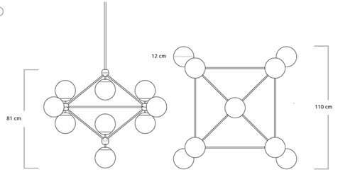 Závěsné svítidlo koule ASTRIFERO-15 jantarová černá 110 cm do obýváku a jídelny