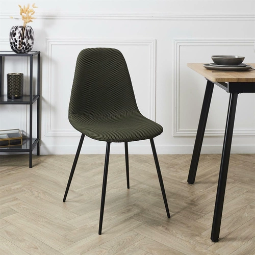 Čalouněná židle Pori zelená khaki Intesi do jídelny moderní s černými kovovými nohami