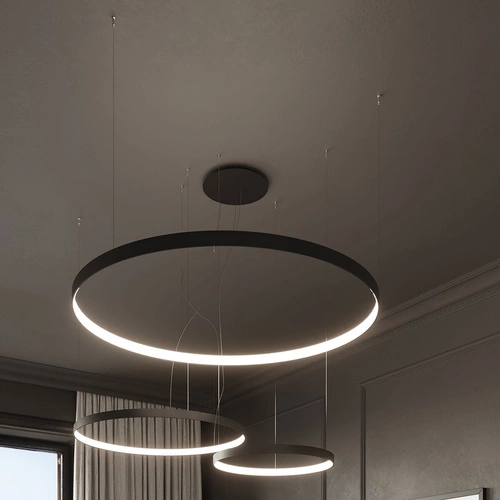 Moderní LED lustr RIO 55 černý, kulatý kovový, industriální styl, 3000K, do obývacího pokoje