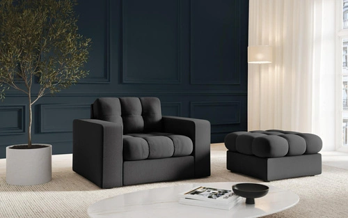 Čalouněný čtvercový taburet Justin šedý, moderní a elegantní do obýváku 60x60 cm