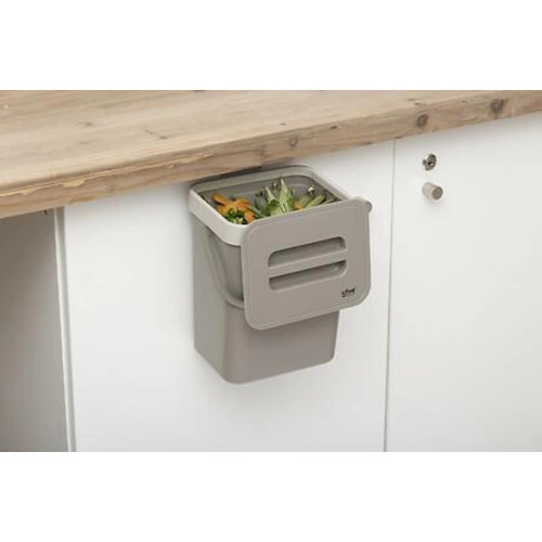 Bežový plastový koš na bioodpad do kuchyně 5 l s háčky 5five simply smart