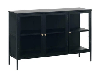 Komoda Carmel černá moderní na nožičkách se skleněnými dvířky