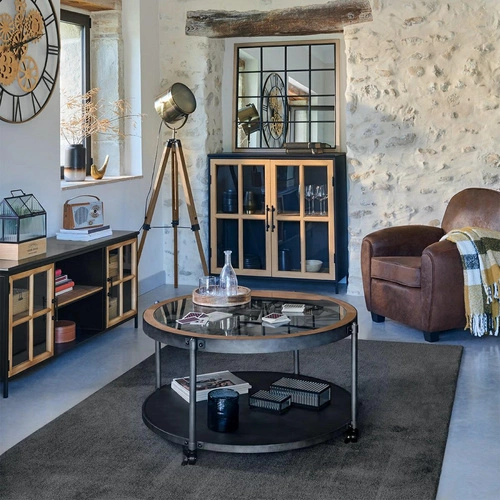 Stojací lampa do obýváku Ebor 150 cm hnědá dřevěná moderní industriální trojnožka Atmosphera