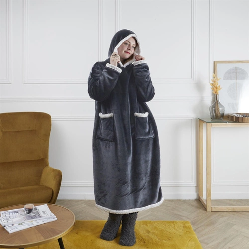 Intesi Snuddie fleecová deka s rukávy šedá na pohovku teplá do obýváku a ložnice