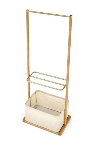 Stojanový věšák s policí a košíkem Toque přírodní bambusový do předsíně skandinávský