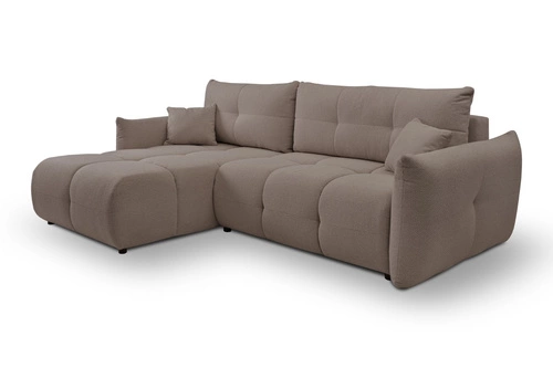 Moderní rohová sedací souprava s rozkladem levá do obýváku Bode cappuccino s úložným prostorem