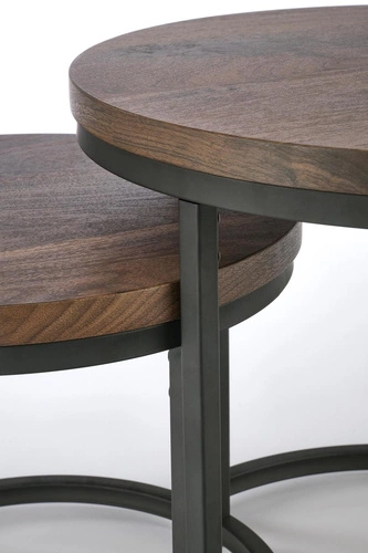 Sada 2 kulatých konferenčních stolků Tabarka ořech loft do obýváku Intesi