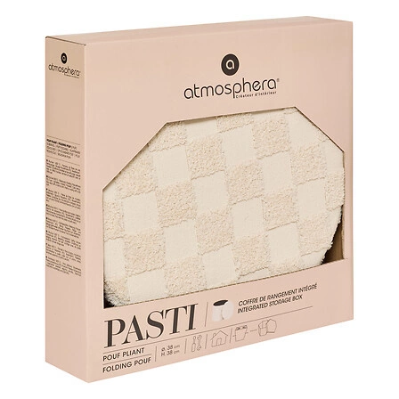 Skládací taburet Atmosphera Pasti bílý kulatý prošívaný do obýváku a předsíně 38 cm