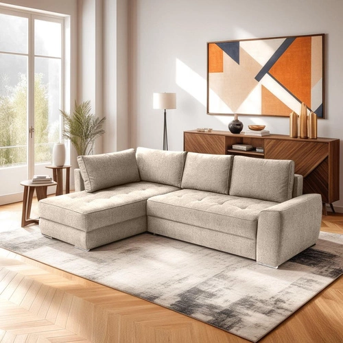 Rohová rozkládací pohovka Rabis béžová moderní do obýváku s úložným prostorem Intesi