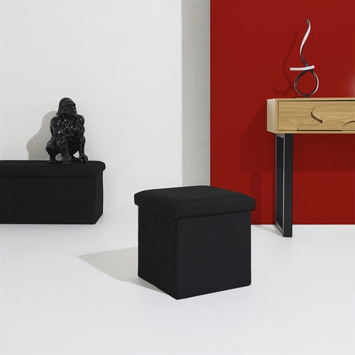 Skládací černý taburet se skrytým úložným prostorem Vels Atom čtvercový do předsíně a studentského pokoje Intesi
