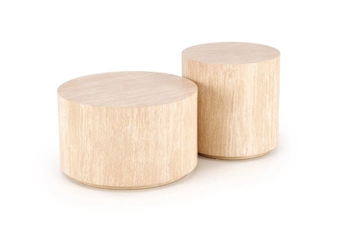 Konferenční stolek Travertino kulatý 60 cm moderní dřevěný do obýváku béžový Intesi