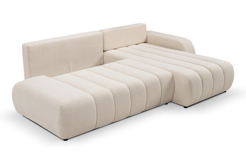 Moderní rohová rozkládací sedačka Hobro pravá béžová do obýváku s úložným prostorem