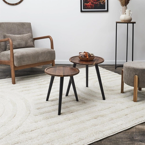 Sada 2 kulatých konferenčních stolků Bernia dřevěné skandinávský do obýváku Intesi