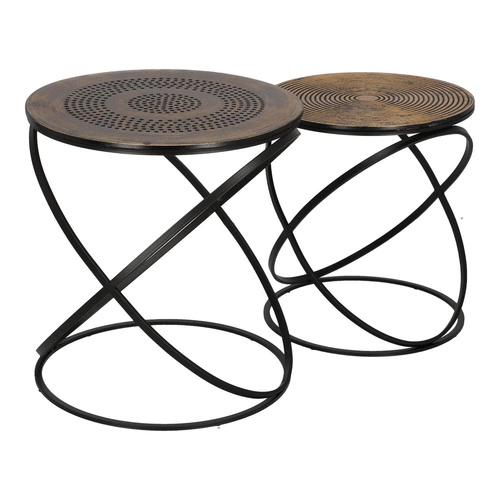 Sada 2 kulatých konferenčních stolků Etnik loft zlatá černá do obýváku Atmosphera