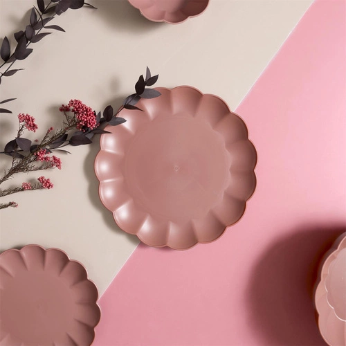 Jídelní talíř Iris Intesi 25,5 cm růžový kulatý plastový do jídelny vhodný do myčky