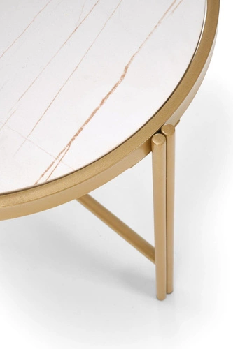 Sada 2 kulatých konferenčních stolků Kalund bílý mramor zlatý moderní glamour do obýváku