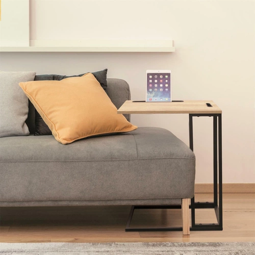 Industriální odkládací stolek Stand, obdélníkový kovový rám s dřevěnou deskou do obýváku Intesi