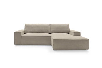 Rohová rozkládací pohovka pravá Molde M do obýváku béžová s úložným prostorem z manšestru