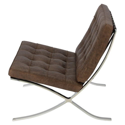 Kožené relaxační křeslo BA1 inspirované Barcelona hnědé do obýváku moderní retro