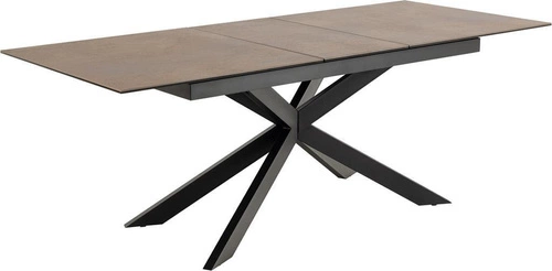 Rozkládací jídelní stůl Irwine Actona 168-210x90 cm keramická deska hnědá černé nohy industriální