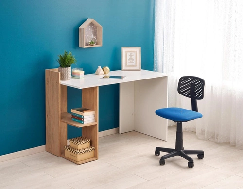 Psací stůl Garos bílý skandinávský s policemi 122 cm pro práci a studium Intesi