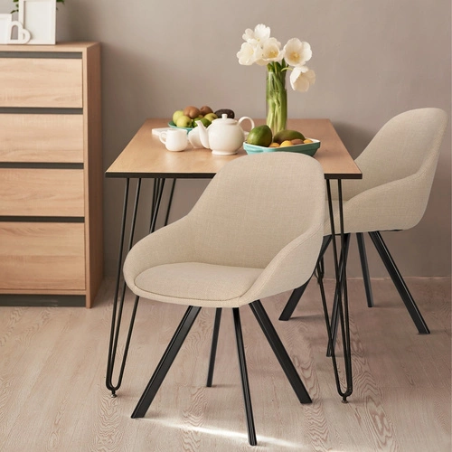 Čalouněná jídelní židle Nels béžová s područkami moderní černé nohy