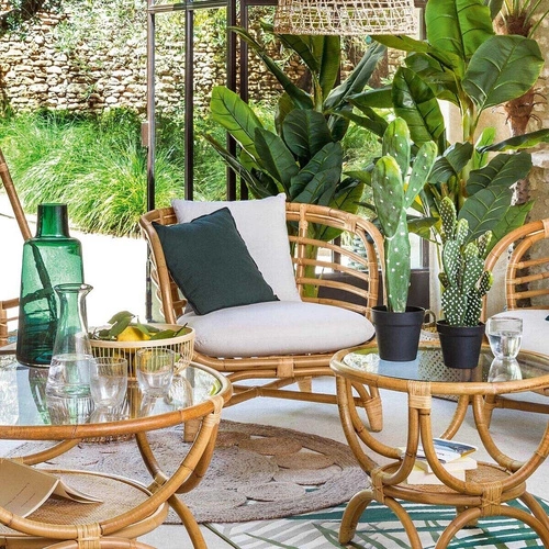 Ratanové křeslo Farah boho bílé s područkami do obýváku snadno čistitelné Atmosphera