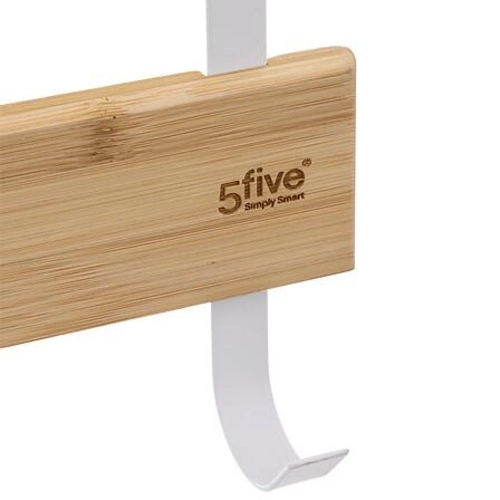 Natureo bílý bambusový závěsný věšák na dveře s 5 háčky do předsíně a koupelny