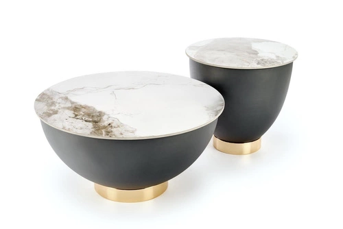 Kulatý konferenční stolek Moonshine L bílý mramor glamour s úložným prostorem moderní do obýváku 73 cm