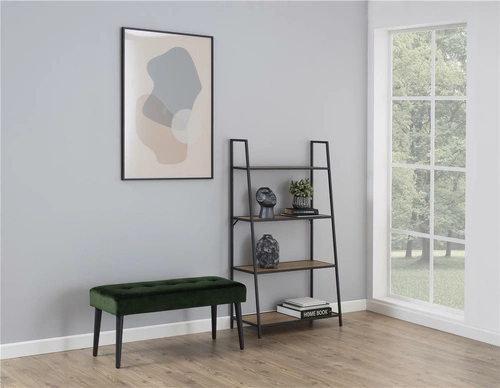 Čalouněná lavice Glory VIC lesní zelená prošívaná do předsíně glamour na černých nohách